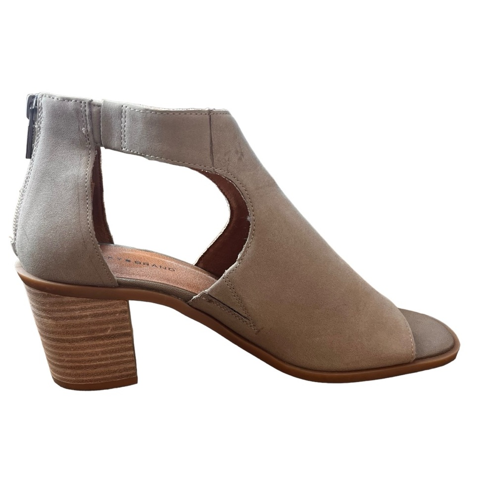 Lucky Brand Saimy Peep Toe Booties Taupe Cutout Block Heel Size 9 - Picture 7 of 11